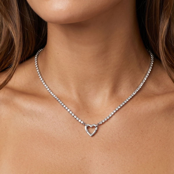 Tennis Chain Charm Connector Necklace in Silver