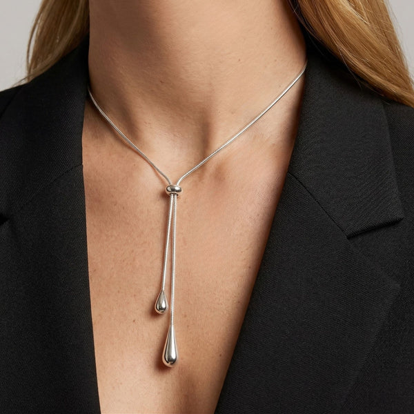 Twin Drops Adjustable Necklace in Silver