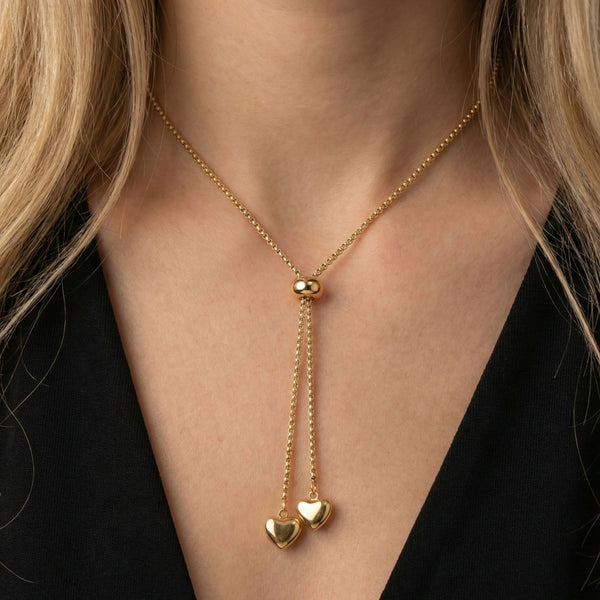 Twin Hearts Adjustable Necklace in Gold