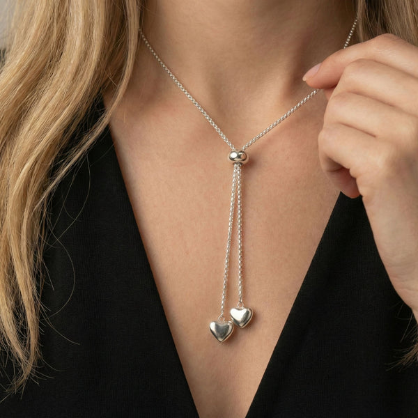 Twin Hearts Adjustable Necklace in Silver