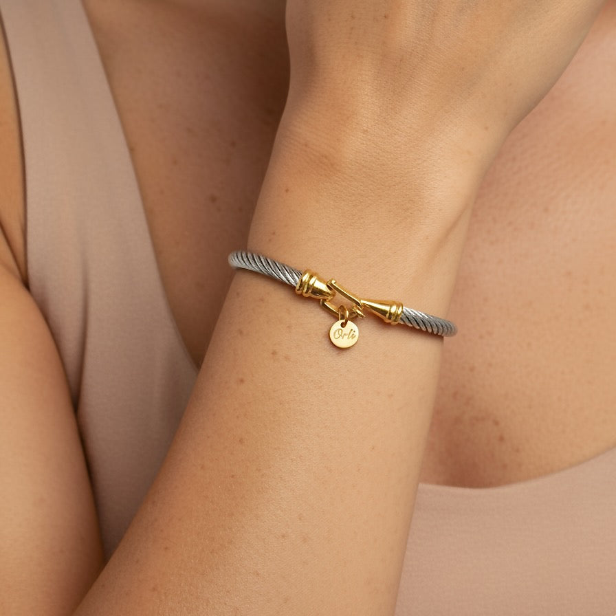 Twist Lock Bangle, Silver & Gold