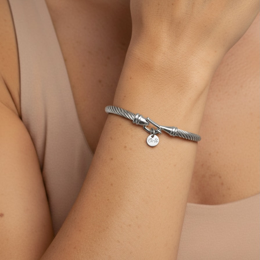 Twist Lock Bangle, Silver