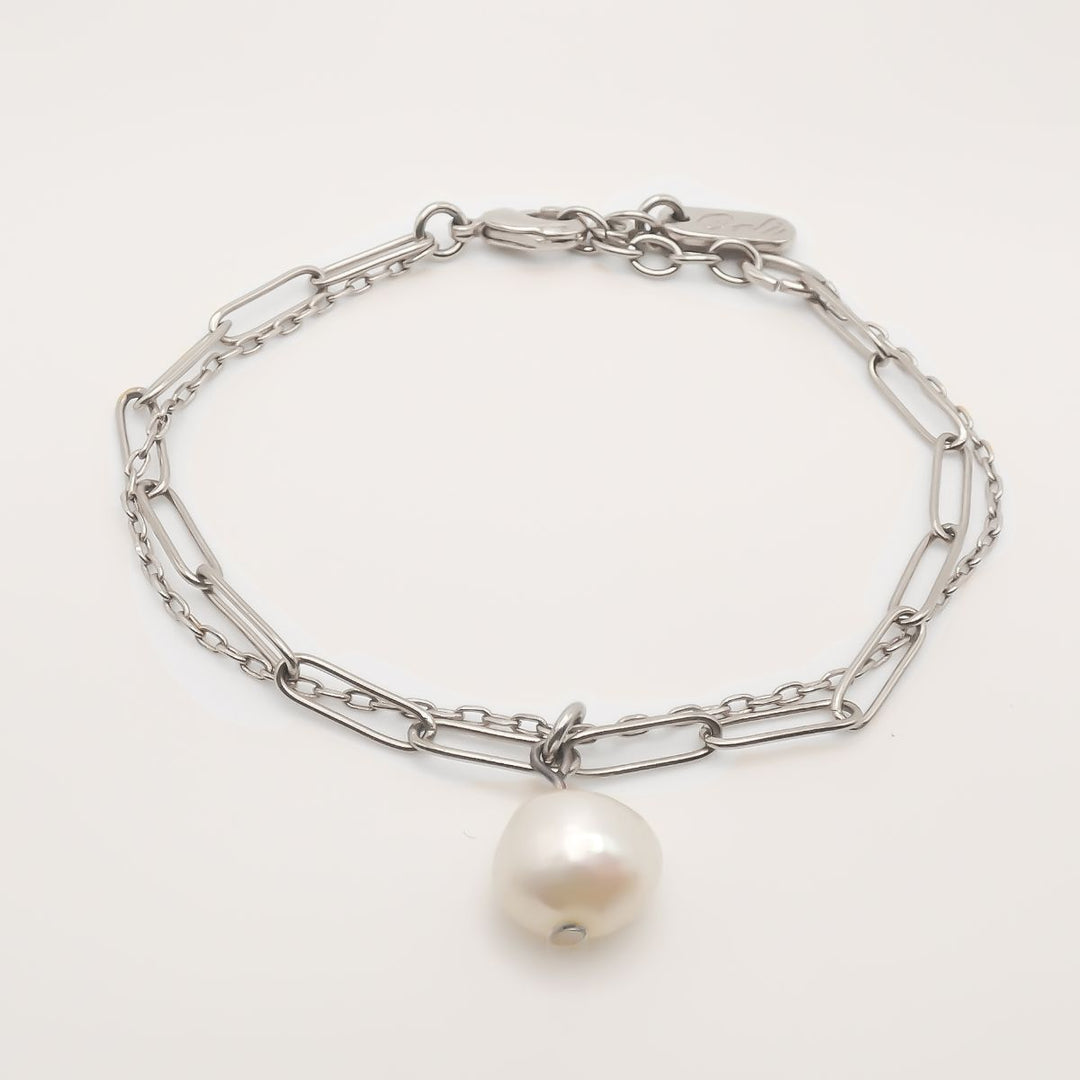 Double Chain Pearl Bracelet, Silver