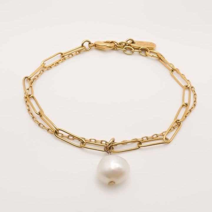 Double Chain Pearl Bracelet, Gold