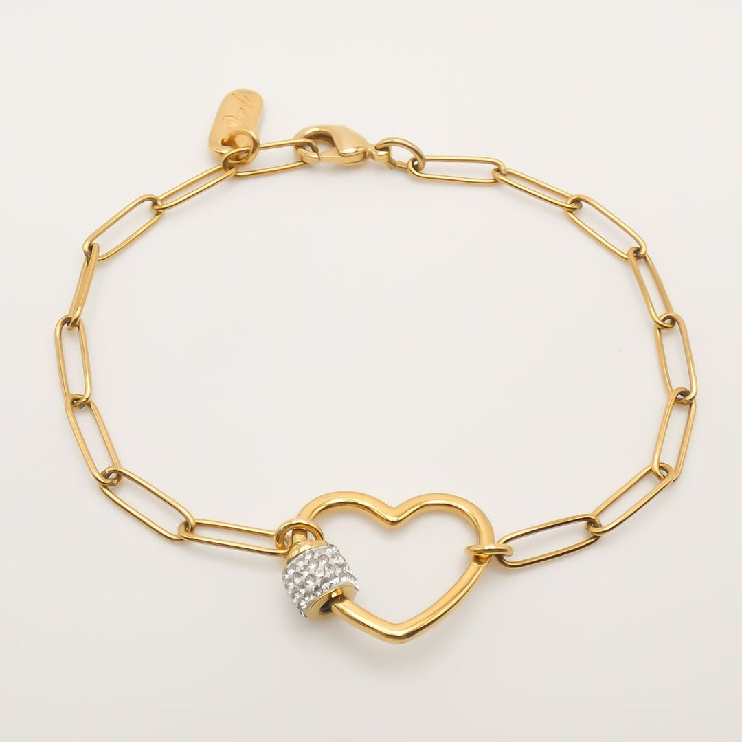 Crystal Heart Lock Bracelet, Gold – Orli Jewellery