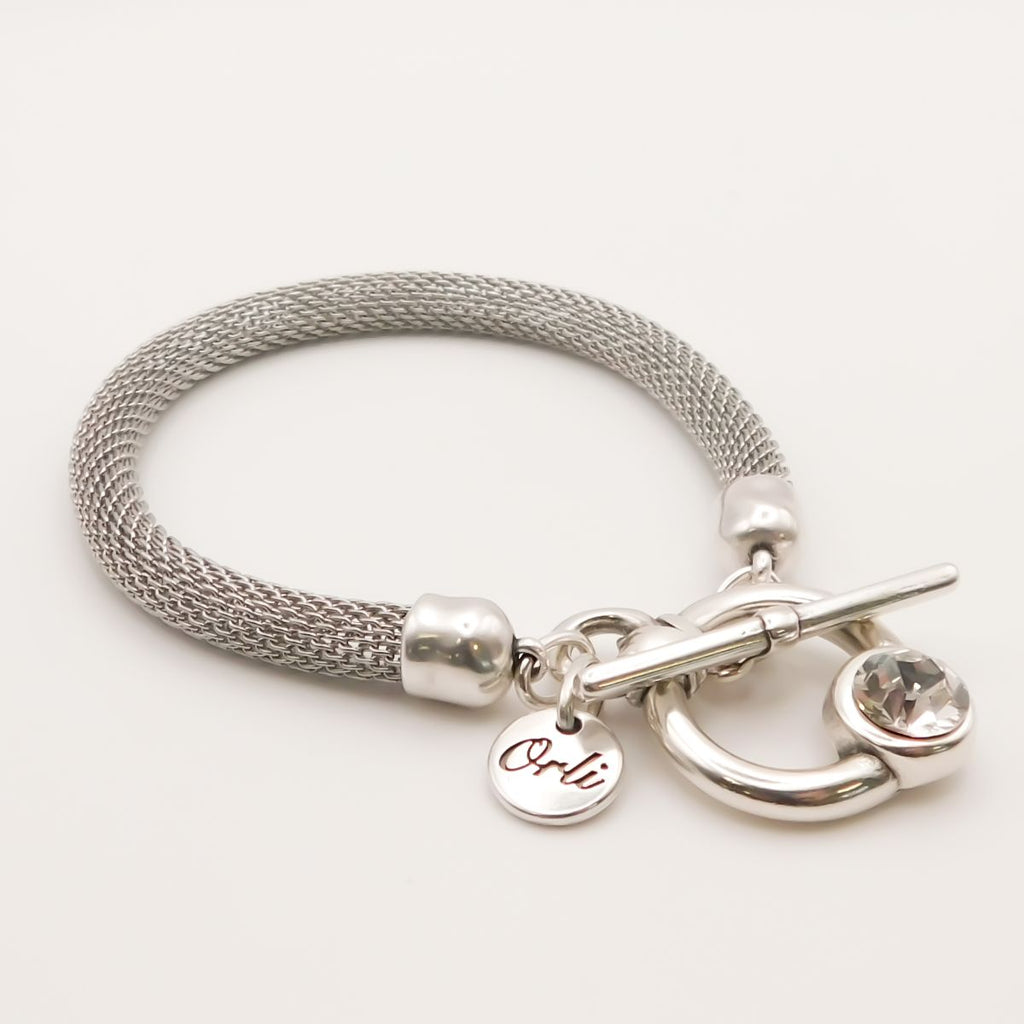 Crystal T-Bar Mesh Bracelet, Silver – Orli Jewellery