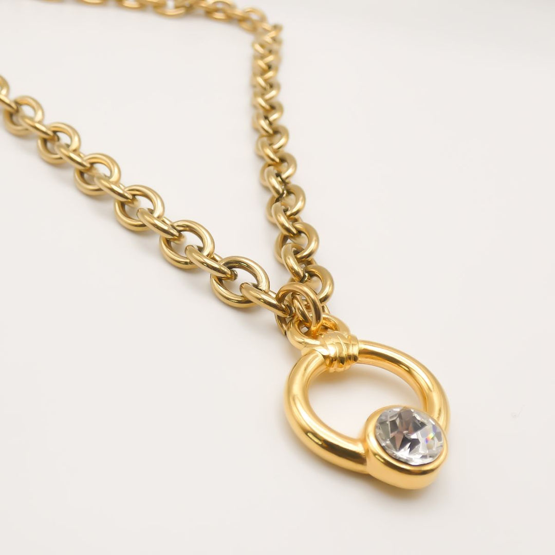 Chunky Crystal Circle necklace, Gold