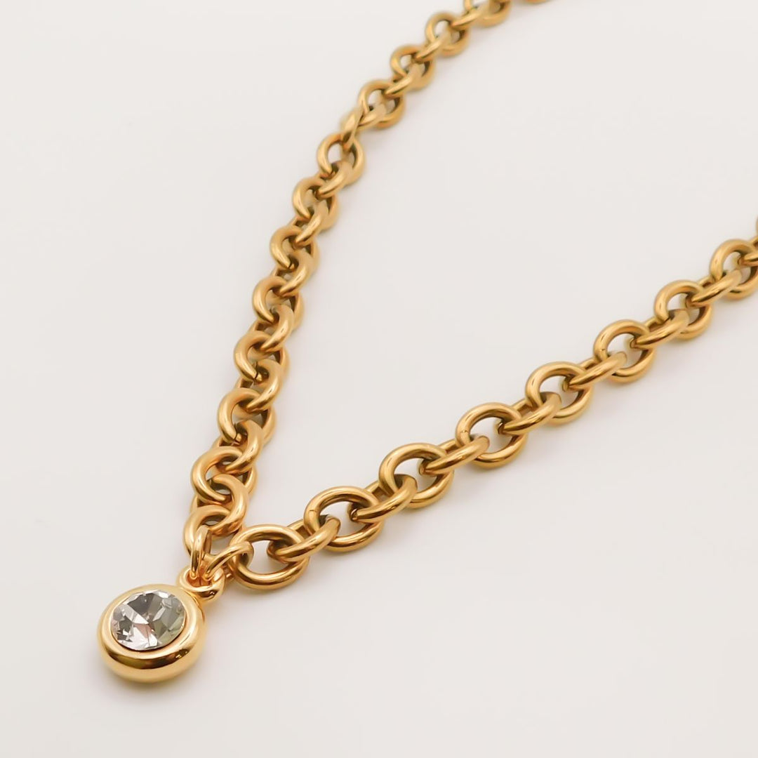 Chunky Crystal Drop Necklace, Gold