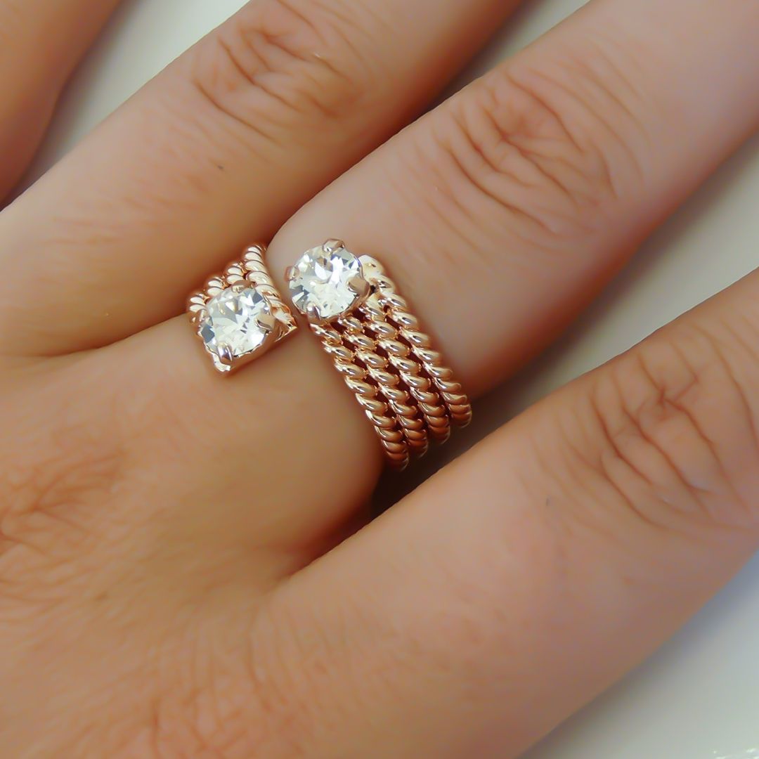 Twisted Twin Birthstone Ring, Rose gold