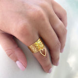 Mini Open Heart Hammered Charm Ring, Gold