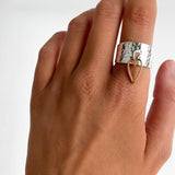Mini Open Heart Hammered Charm Ring, Silver & Rose Gold