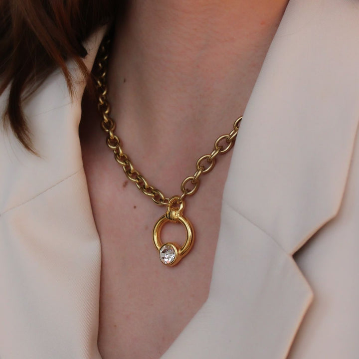 Chunky Crystal Circle necklace, Gold