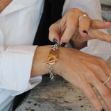 Hammered Rectangle T-Bar Bracelet, Silver & Rose Gold
