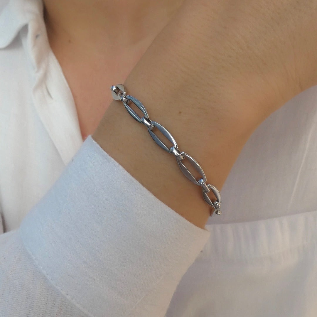 Long Link Chain Bracelet, Silver