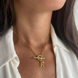 Gracie Initial & Birthstone T-Bar Necklace, Gold