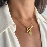 Ella Personalised Disc T-Bar Necklace, Gold